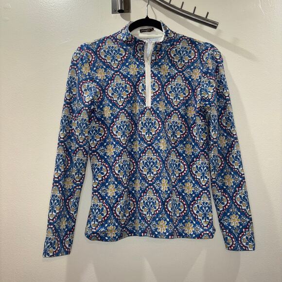 J. McLaughlin Quarter Zip- Catalina Cloth Blue Printed Sporty Pullover- Small - Picture 3 of 10